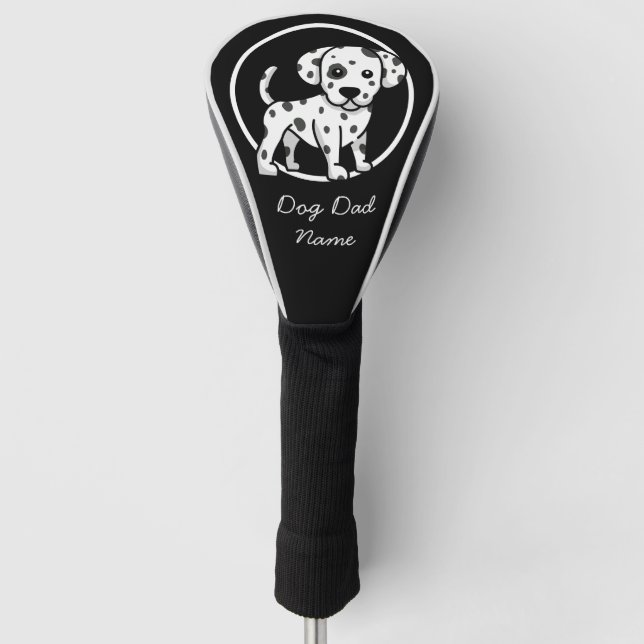 Dalmatiner Welpe für Hundedad mit schwarzem Namen Golf Headcover (Vorderseite)