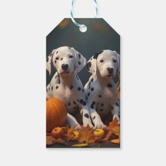 Dalmatiner Welpe Herbst Kürbis Geschenkanhänger (Vorderseite)