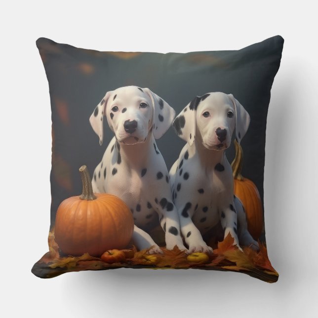 Dalmatiner Welpe Herbst Kürbis Kissen (Vorderseite)
