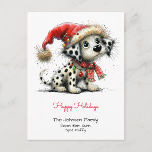 Dalmatiner Welpe in einer Weihnachtsmannmütze Happ Postkarte