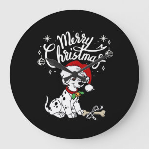Dalmatiner-Welpe mit Weihnachtsmannmütze Xmas  Große Wanduhr
