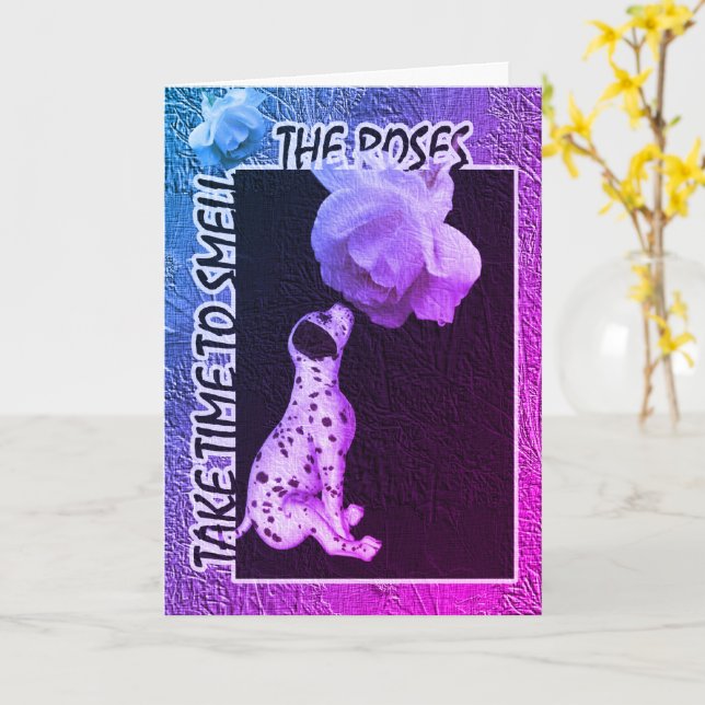 Dalmatiner Welpe Riech Rose Inspirationskarte Karte (Gelbe Blume)