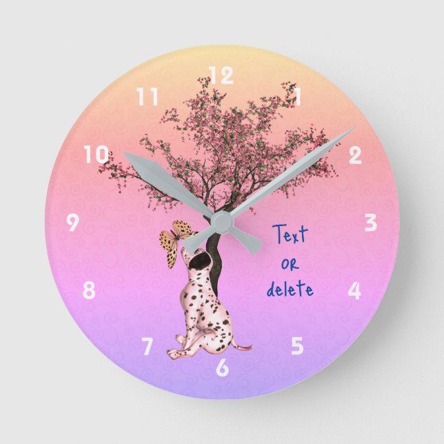 Dalmatiner Welpe und Schmetterling Personalisiert Runde Wanduhr (Vorderseite)