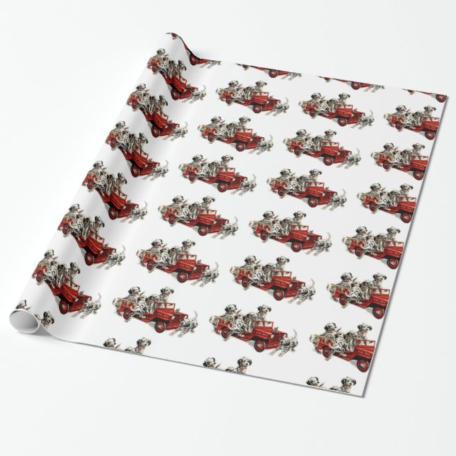 Dalmatiner-Welpen mit Feuer-LKW Geschenkpapier (Ungerollt)