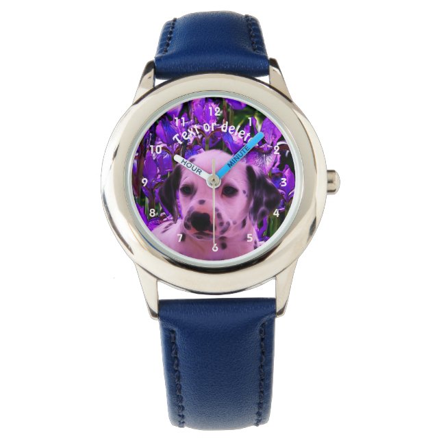 Dalmatiner Welpen und Blume Hunde Kunst Personalis Armbanduhr (Vorderseite)