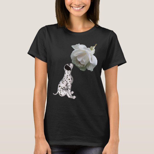 Dalmatiner Welpen und Weiße Rose T-Shirt (Vorderseite)