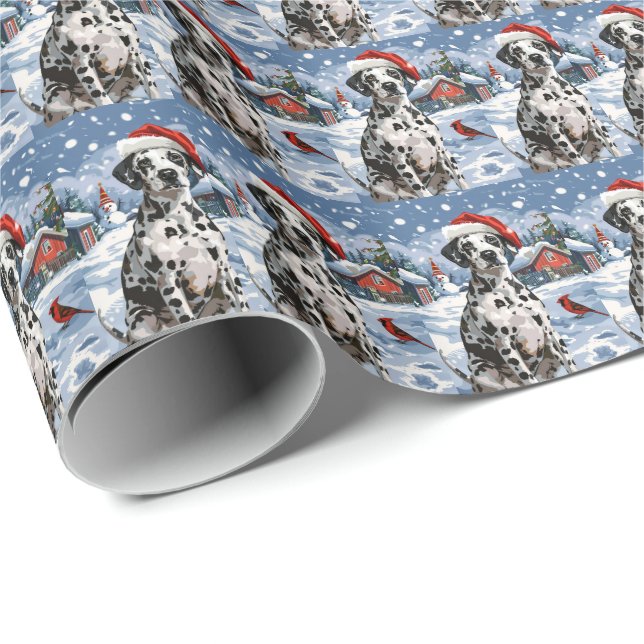 Dalmatiner Winter Wonderland Weihnachtsfreude Geschenkpapier (Rolleneckpunkt)