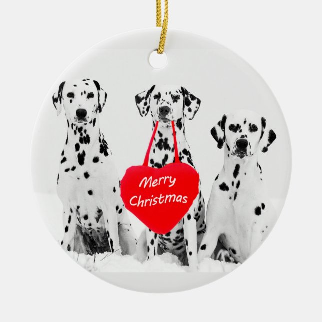 Dalmatiner wünschen ein frohes Weihnachtsfest Keramik Ornament (Vorne)
