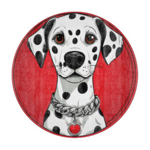 Dalmatinerhund mit rotem Herz-Halsband Schneidebrett