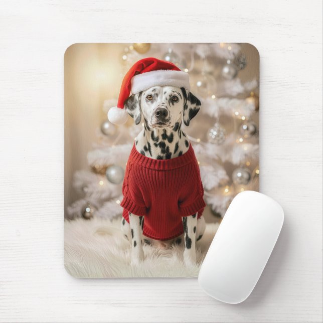 Dalmatinerhund mit rotem Weihnachtspullover Mousepad (Mit Mouse)
