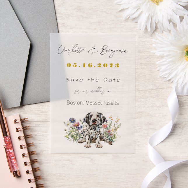 Dalmierung Hund und Wildblumen Save the Date (Hochzeit)