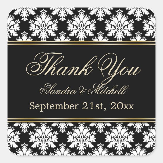 Damak schwarz-weiß Danke Quadratischer Aufkleber (Vorderseite)