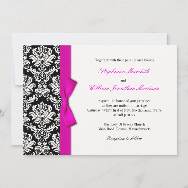 Damas Avec Faire-part de mariage Bow Rose Chaud (Devant)
