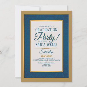 Damas Bleu Avec Gold Trim Graduation Invitation