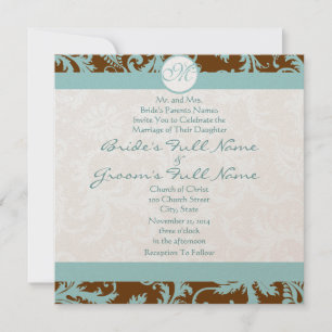 Damas bleu sur Faire-part de mariage Brown