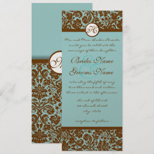 Damas Brown Sur Faire-part de mariage Bleu Aqua
