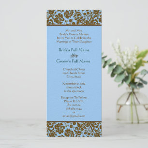 Damas Brown Sur Faire-part de mariage Bleu Aqua