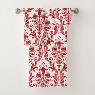 Damas de la floraison rouge sur blanc