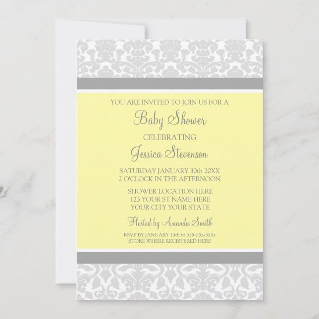 Damas gris jaune Personnalisé Invitations De Douch (Dos)
