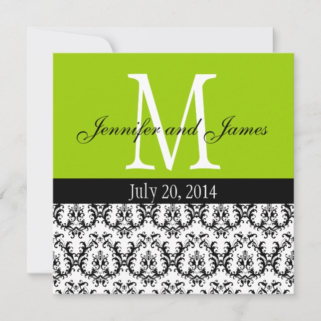Damas Monogramme Faire-part de mariage Apple Green (Devant)
