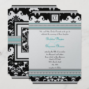 Damas Noir avec Faire-part de mariage Aqua Trim