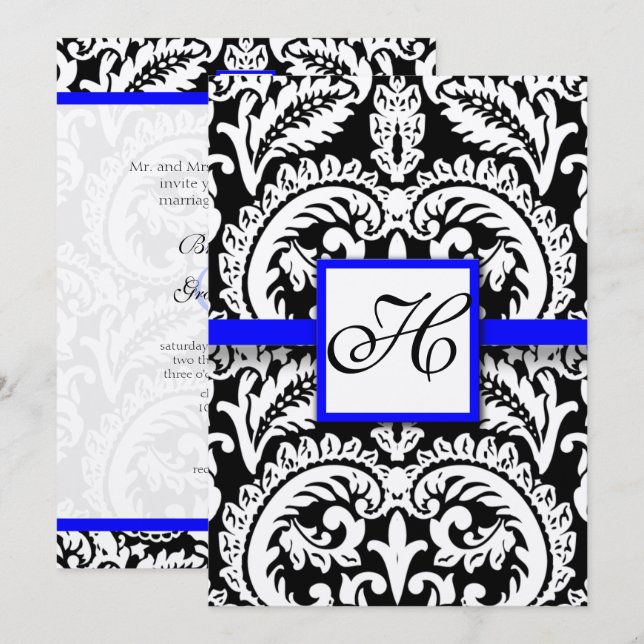 Damas noir avec invitation de mariage Royal Bleu (Devant / Derrière)
