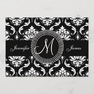 Damas noir blanc Faire-part de mariage initial