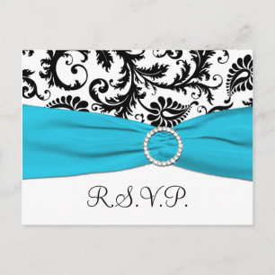 Damas noir et blanc avec carte postale RSVP bleu