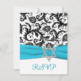 Damas noir et blanc avec ruban Aqua FAUX RSVP