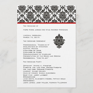 Damas Noir Sur Blanc Red Trim Programme de Mariage
