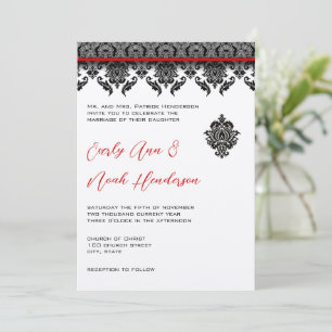 Damas Noir Sur Faire-part de mariage Rouge Blanc