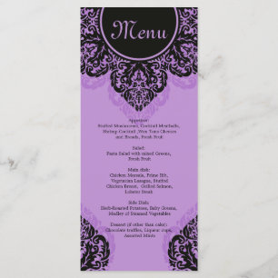 Damas noir sur lilas violet Menu Carte Rack