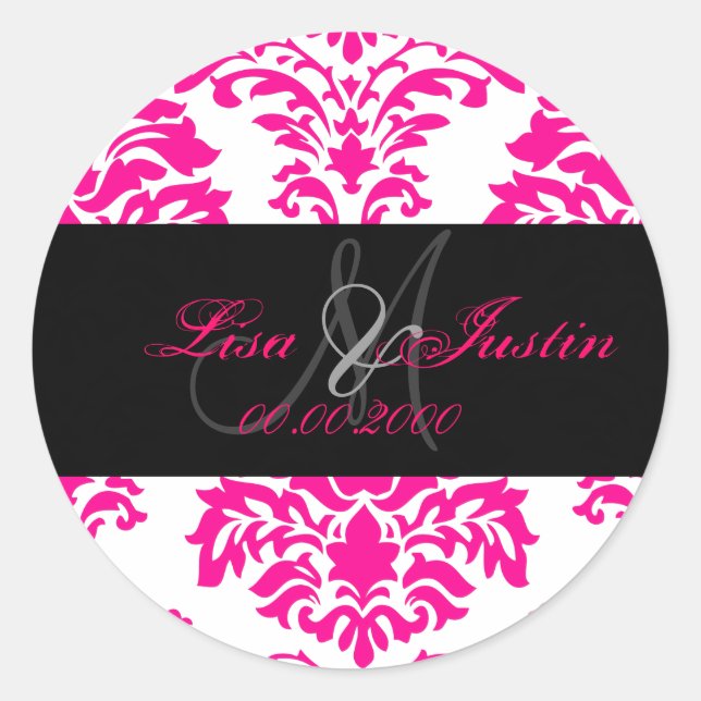 Damas rose chaud, autocollants monogrammes (Devant)