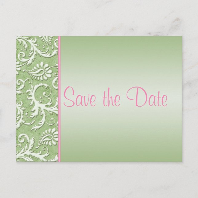 Damas vert et rose Enregistrer la date Carte posta (Devant)