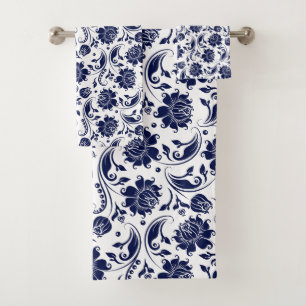 Damas vintage bleu et blanc marine