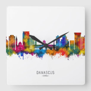 Damascus Syria Skyline Quadratische Wanduhr