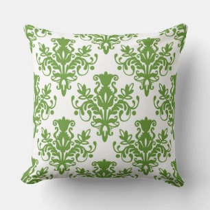Damask 02 Muster - Avocado Green on White Kissen