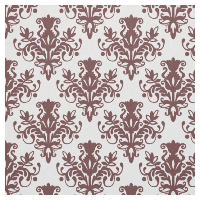 Damask 02 Muster - Dunkelbraun auf Weiß Stoff (Muster)