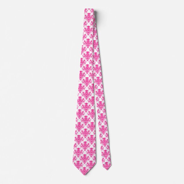 Damask 02 Muster - Hot Pink on White Krawatte (Vorderseite)