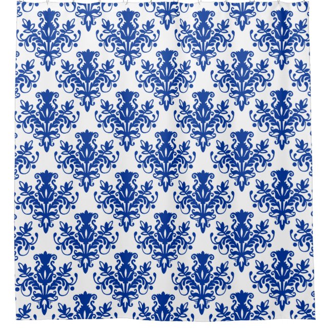 Damask 02 Muster - Navy Blue on White Duschvorhang (Vorderseite)