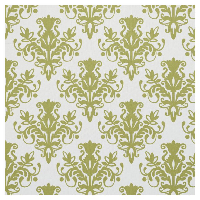 Damask 02 Muster - Olive on White Stoff (Muster)