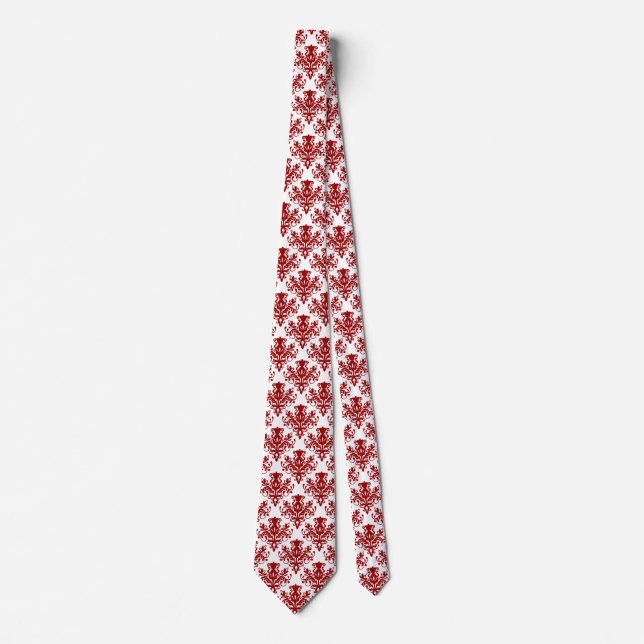 Damask 02 Muster - Ruby Red on White Krawatte (Vorderseite)