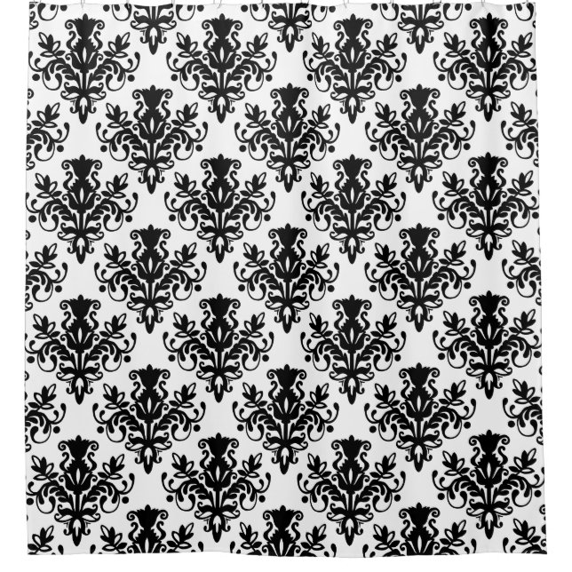 Damask 02 Muster - Schwarz auf Weiß Duschvorhang (Vorderseite)
