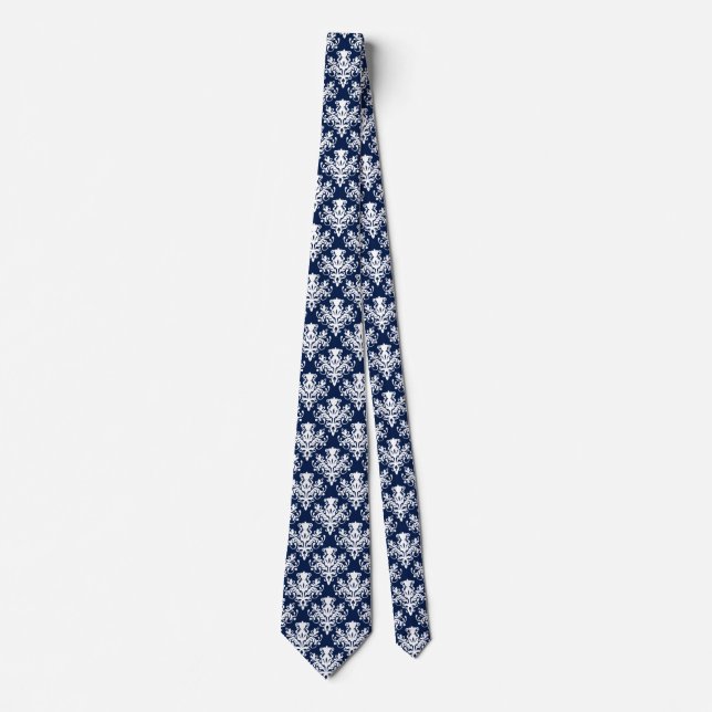 Damask 02 Muster - White on Dark Blue 001744 Krawatte (Vorderseite)