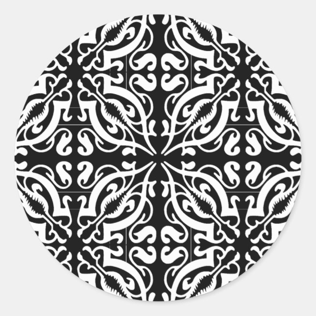 Damask 1 (schwarz und weiß) runder aufkleber (Vorderseite)