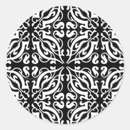 Damask 1 (schwarz und weiß) runder aufkleber