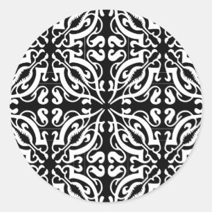Damask 1 (schwarz und weiß) runder aufkleber