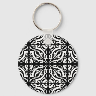 Damask 1 (schwarz und weiß) schlüsselanhänger