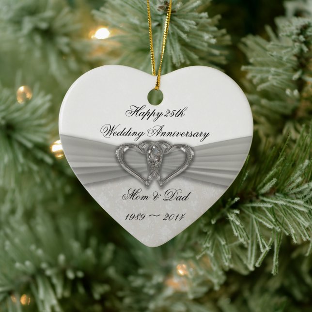 Damask 25. Hochzeitstag Keramikornament (Baum)