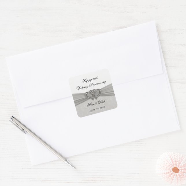 Damask 25. Hochzeitsticker Quadratischer Aufkleber (Umschlag)